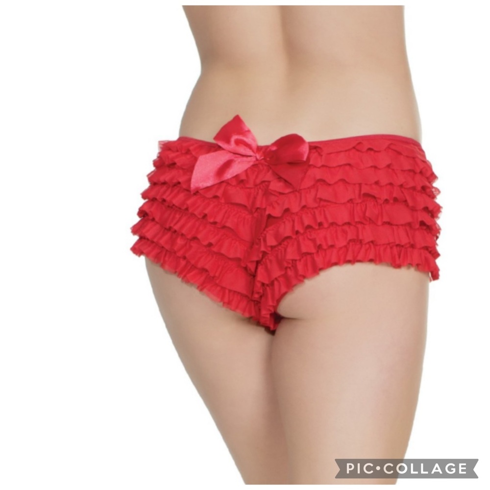 Coquette Red Ruffle Booty Shorts Satin Bow Lingerie OS S M